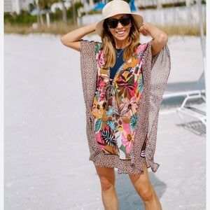 Bleu Rod Beattie Bold Floral Animal Print Caftan Cover Up M